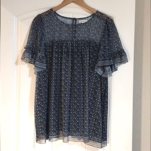 Max Studio Women's Size 1X Black and White Print Sheer Blouse Top - Picture 1 of 9